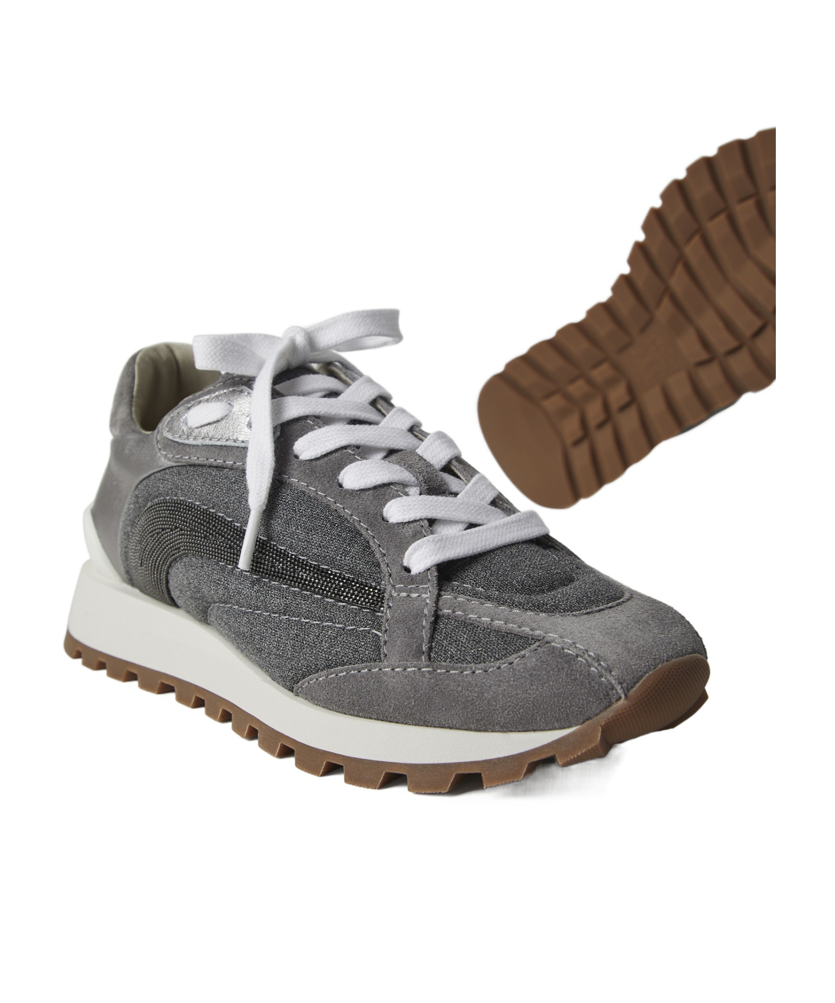 Brunello Cucinelli Monili-embellished Sneakers In Gray