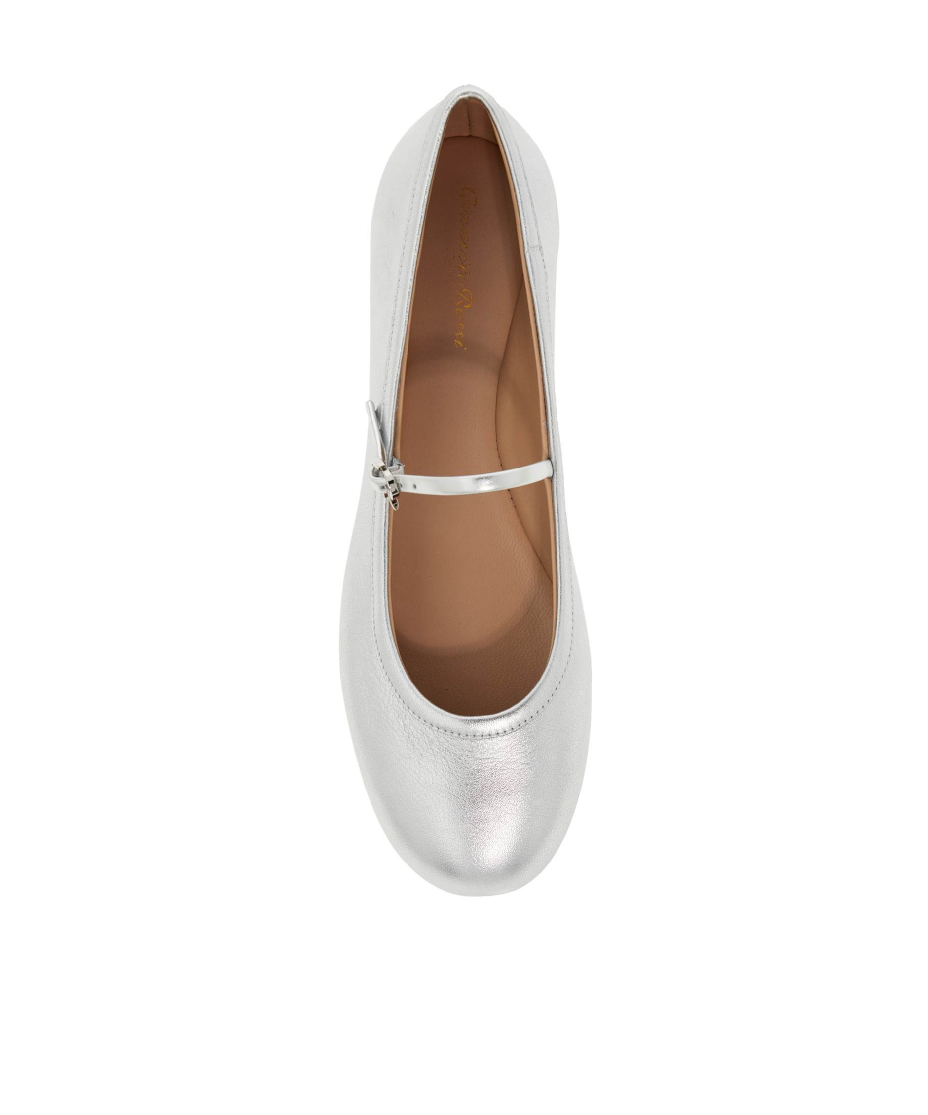 Gianvito Rossi Carla Metallic Leather Mary Jane Flats In White