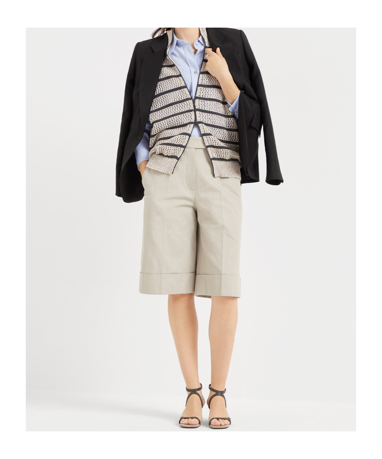 Brunello Cucinelli Bermuda Shorts With Monile Detail In Nude