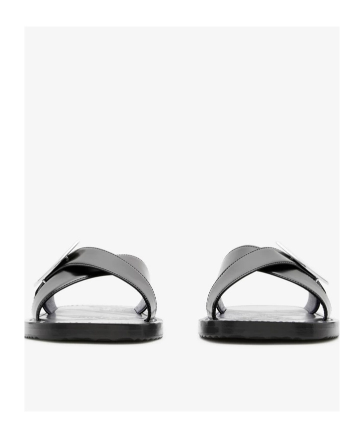 Burberry Stripe Shield Ekd Leather Sandals In Black