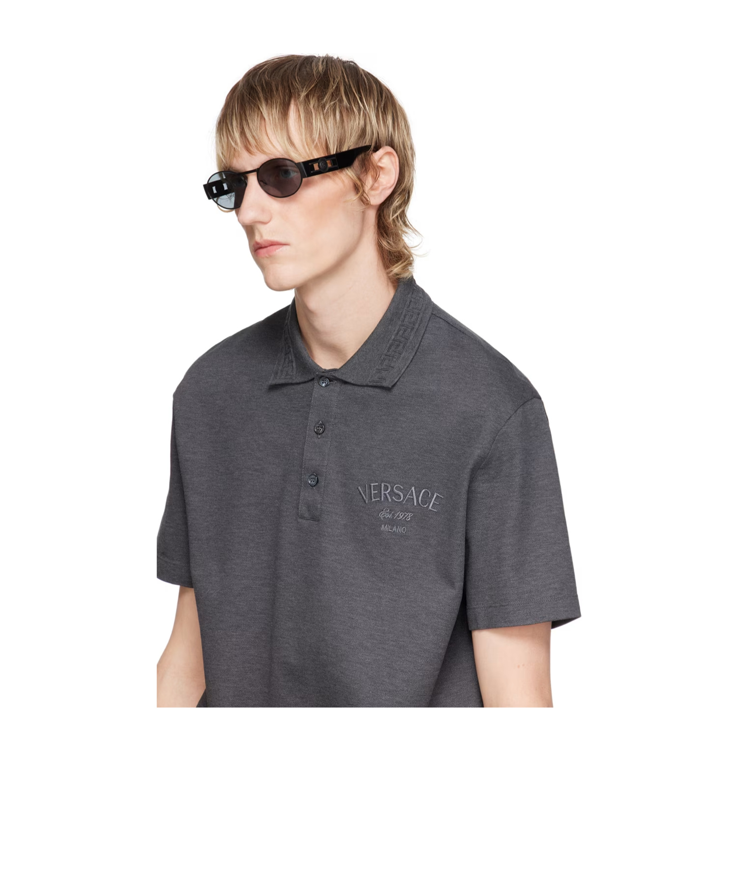 Versace Oval Frame Sunglasses In Gray