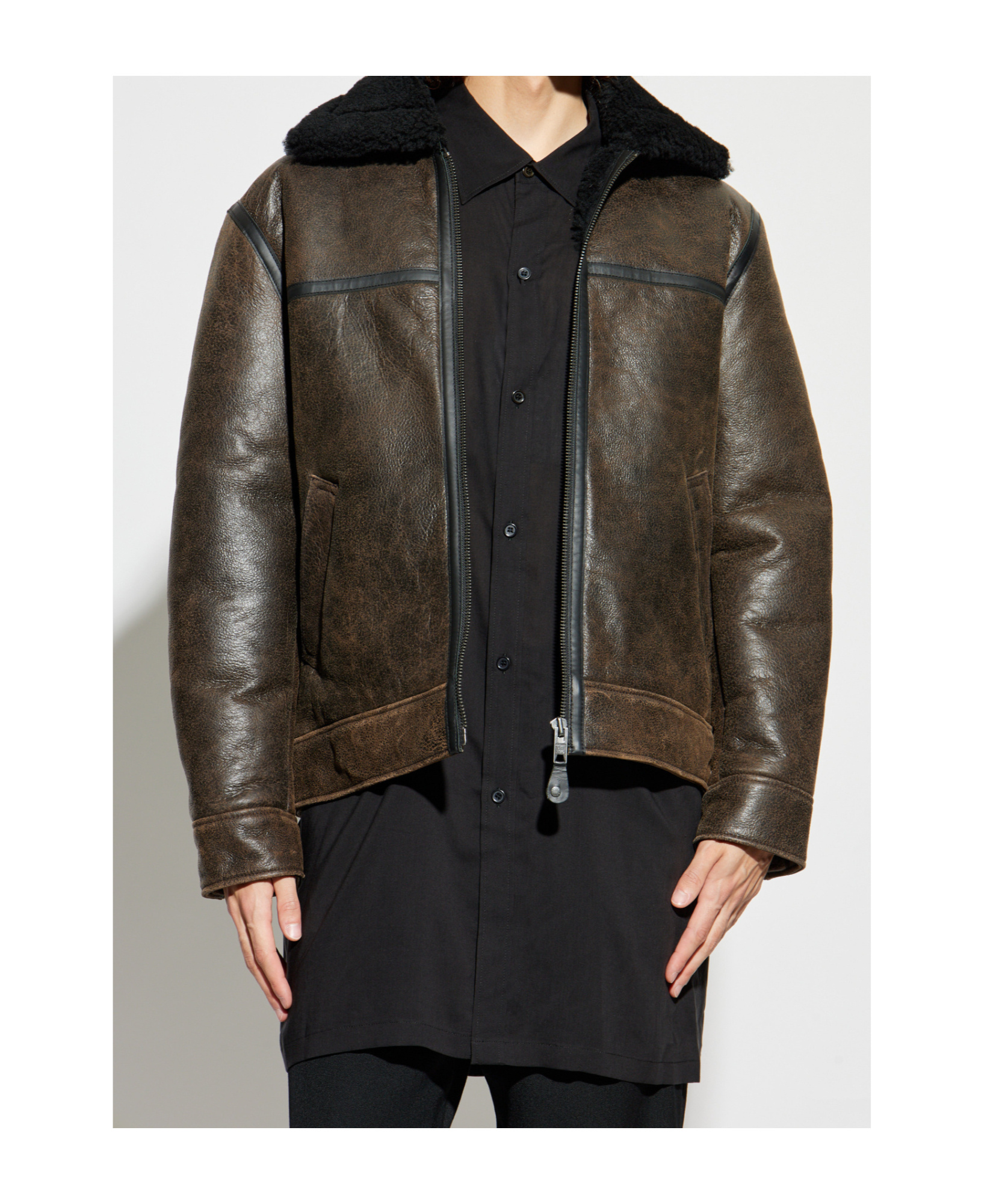Samsoe & Samsoe Zippered Long-sleeved Leather Jacket In Green