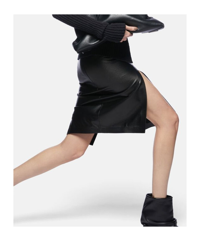 Attico Leather Skirt With Slit Design In Black