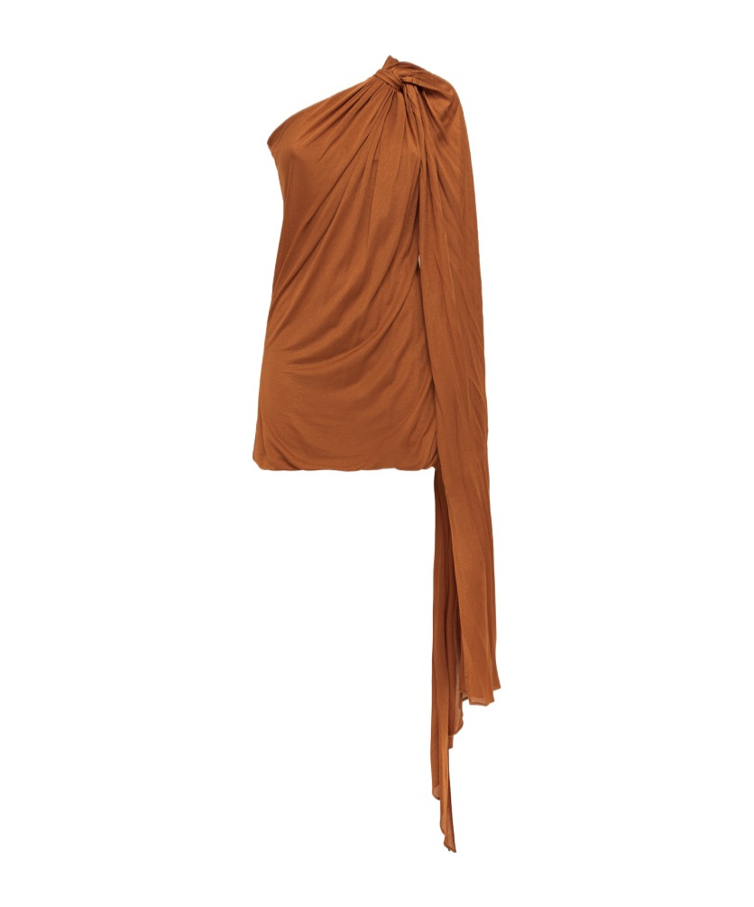 Giuseppe Di Morabito Viscose Draped Ruched Mini Dress In Brown