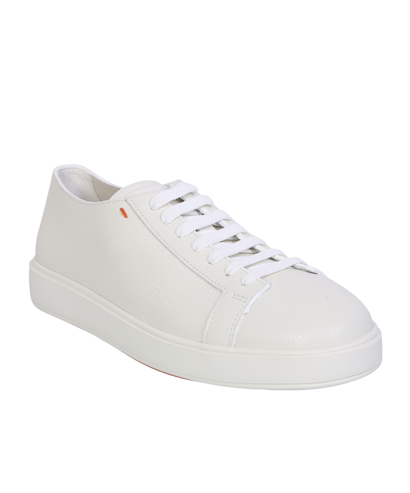 Santoni Classic Grainy Leather Sneakers In White