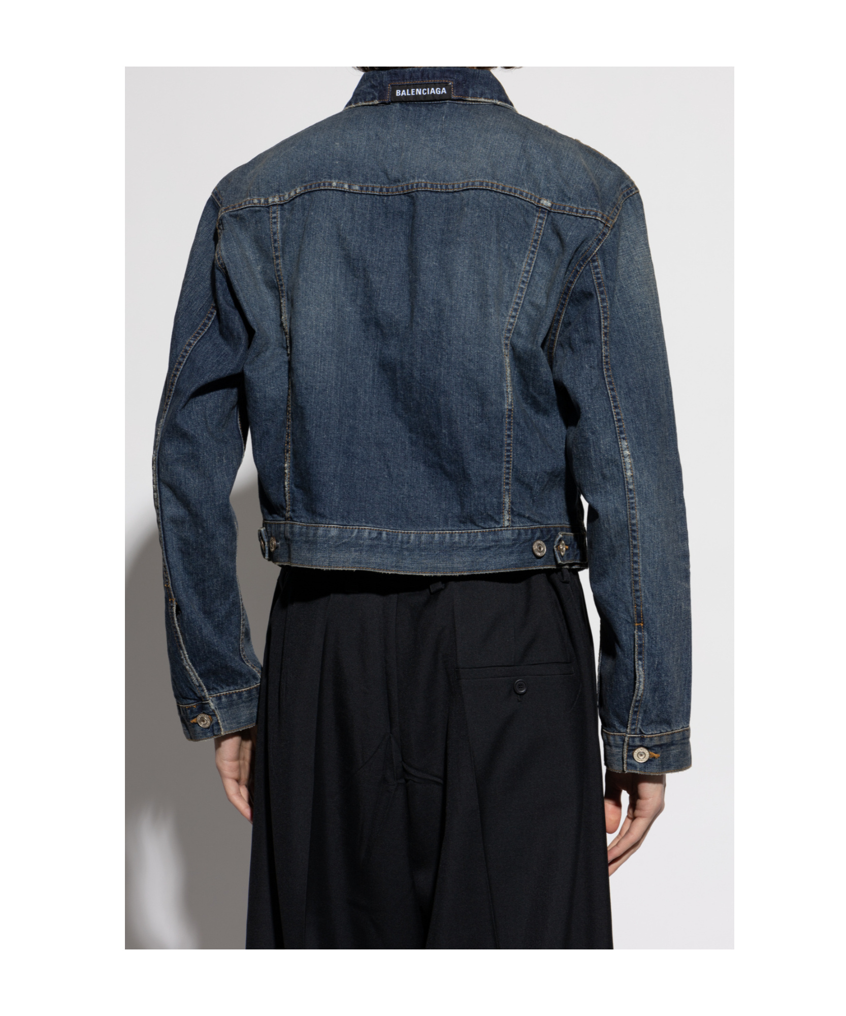 Balenciaga Long-sleeved Denim Coat In Blue