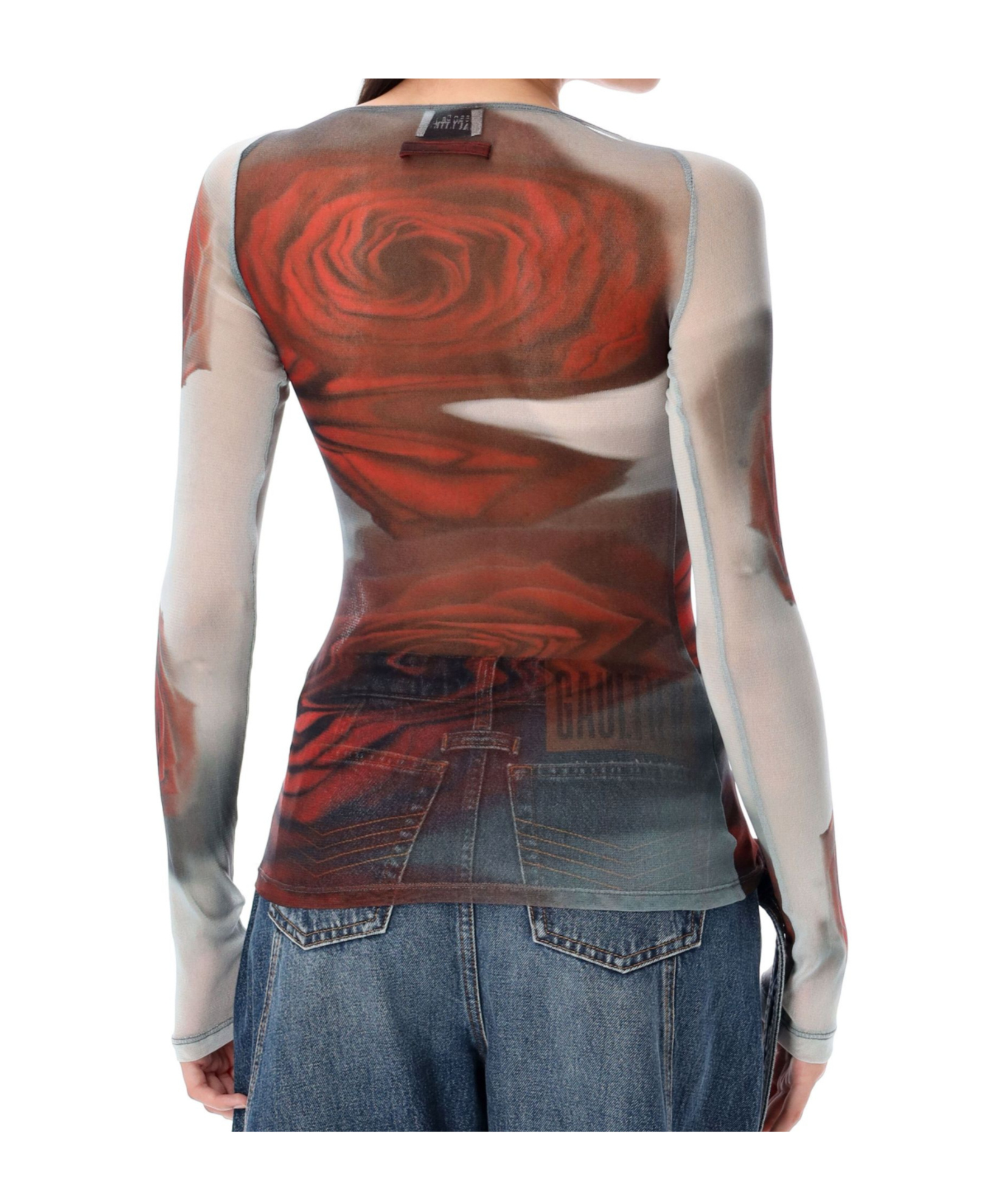 Jean Paul Gaultier Women Blurry Roses Medaillon Print Mesh Boat Neck Top In Brown