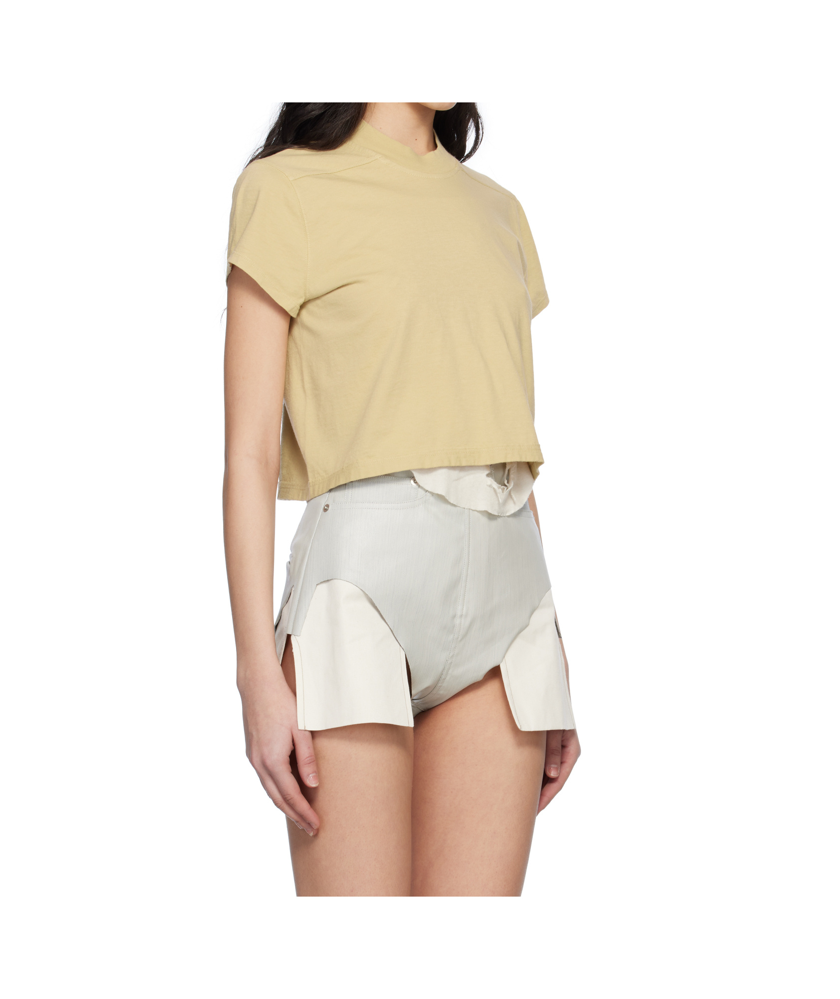Rick Owens Drkshdw Beige Hollywood Cropped Small Level T-shirt In Parchment