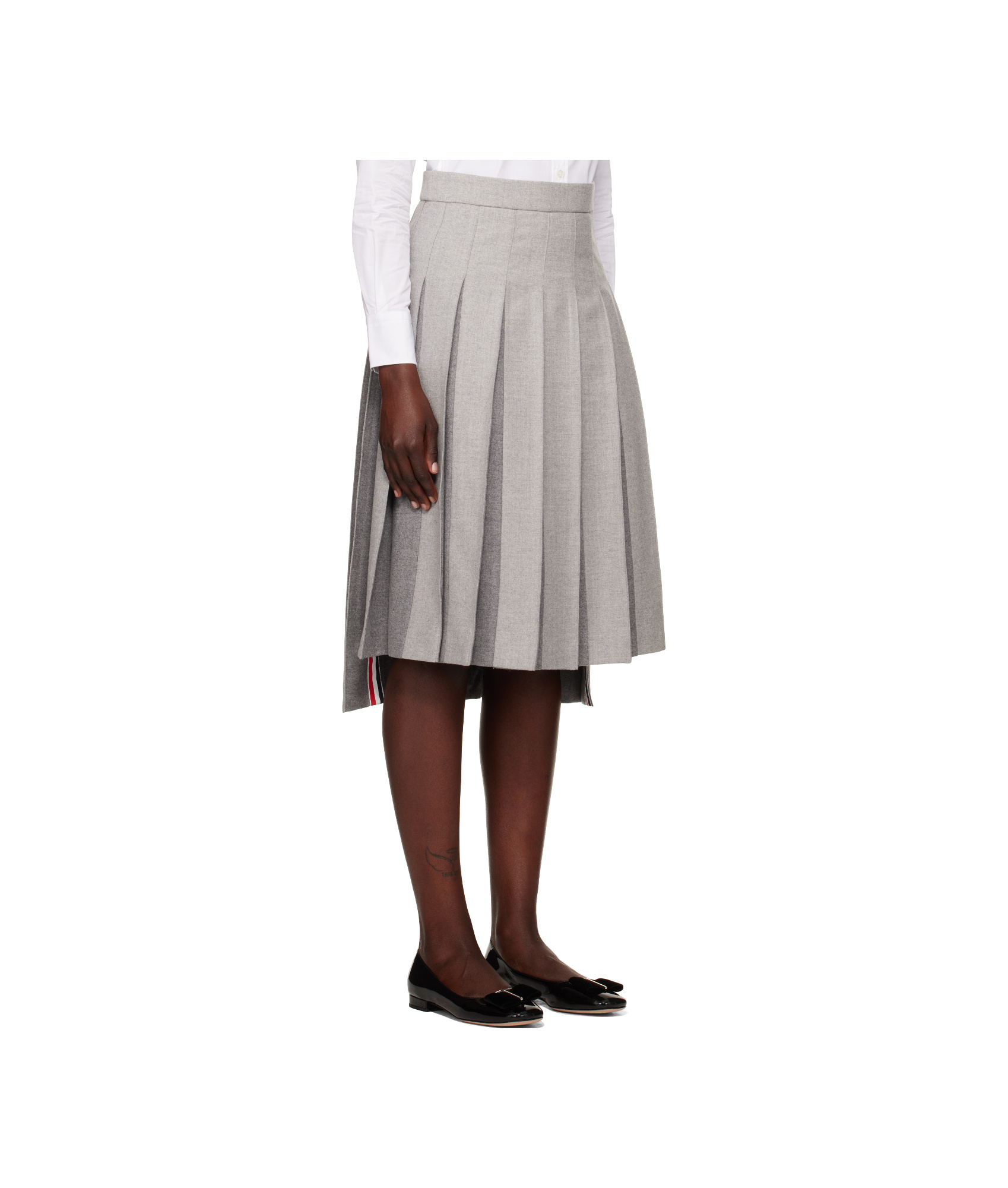 Thom Browne Pleated Wool Midi Skirt In Gray