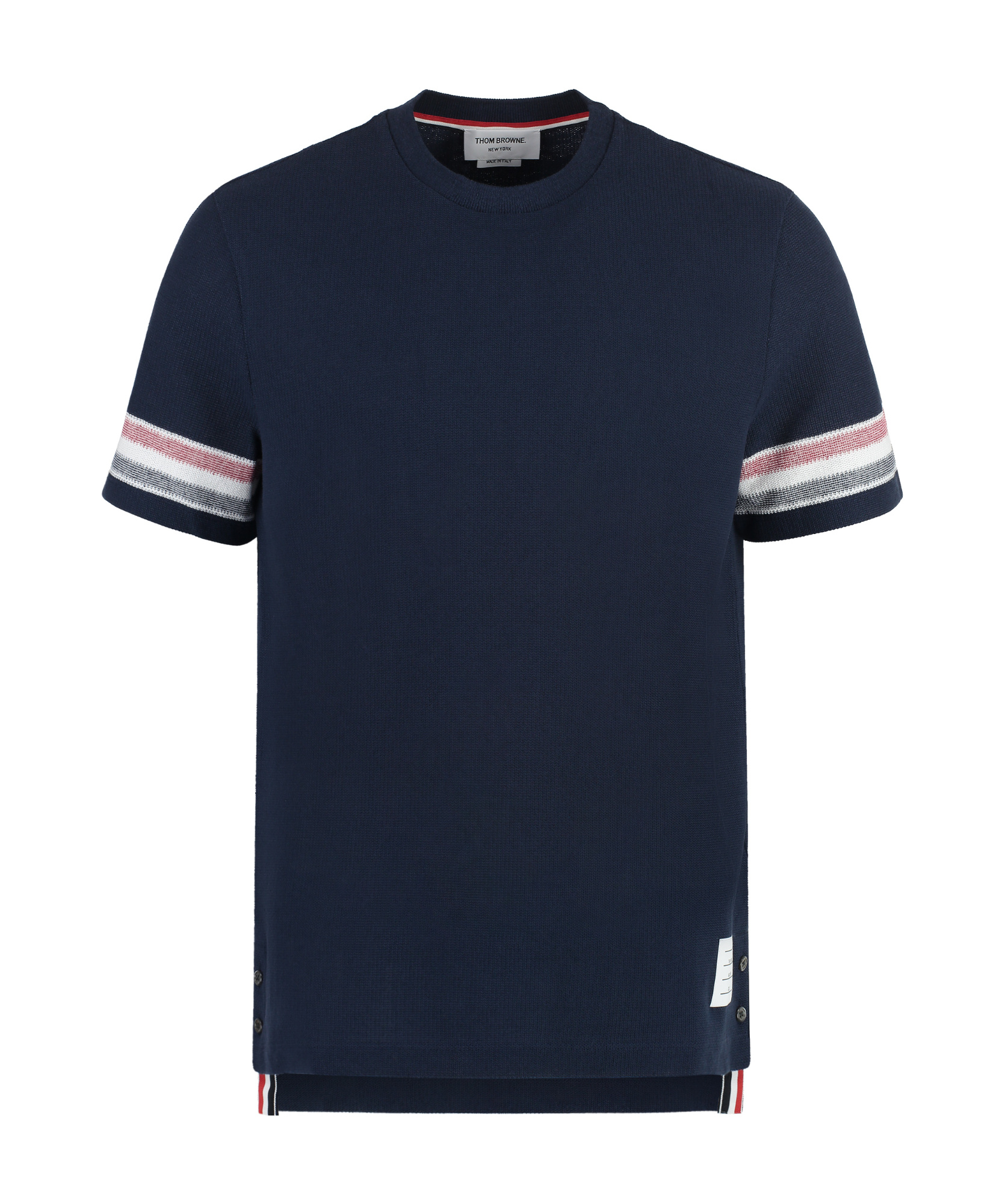 Thom Browne Crewneck Short Sleeves With Rwb Stripe Detail On Sleeves In Black