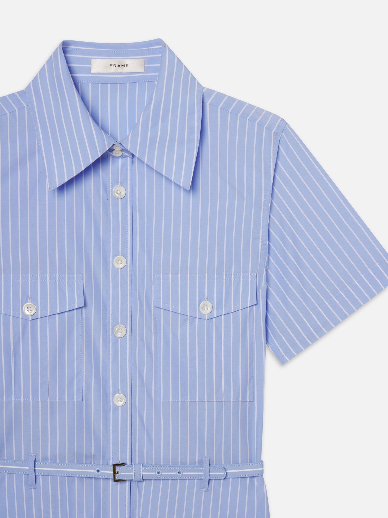 Frame Striped Short-sleeved Dress In Blue