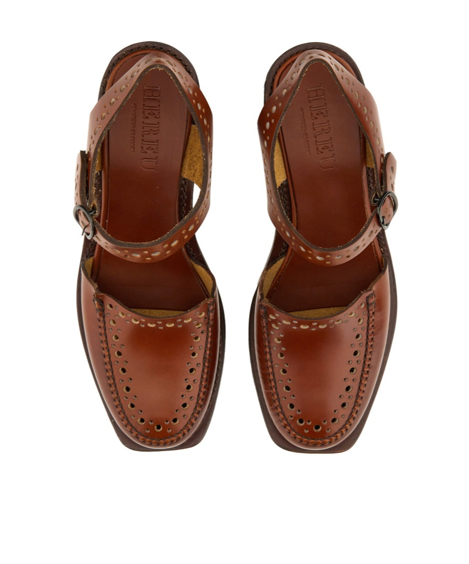 Hereu Perforated Ankle-strap Heeled Sandals In Brown