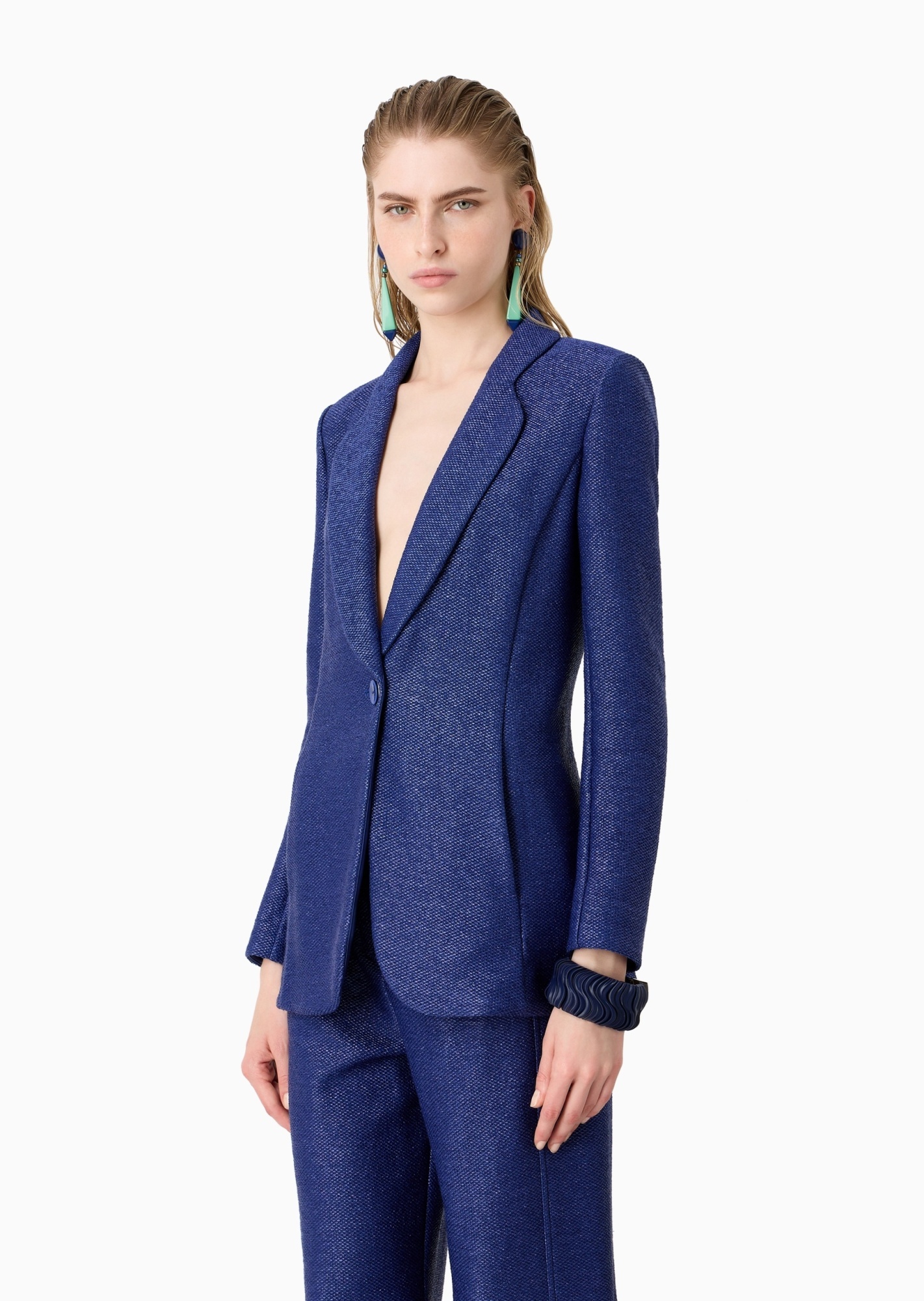 Giorgio Armani Patterned-jacquard Blazer In Blue