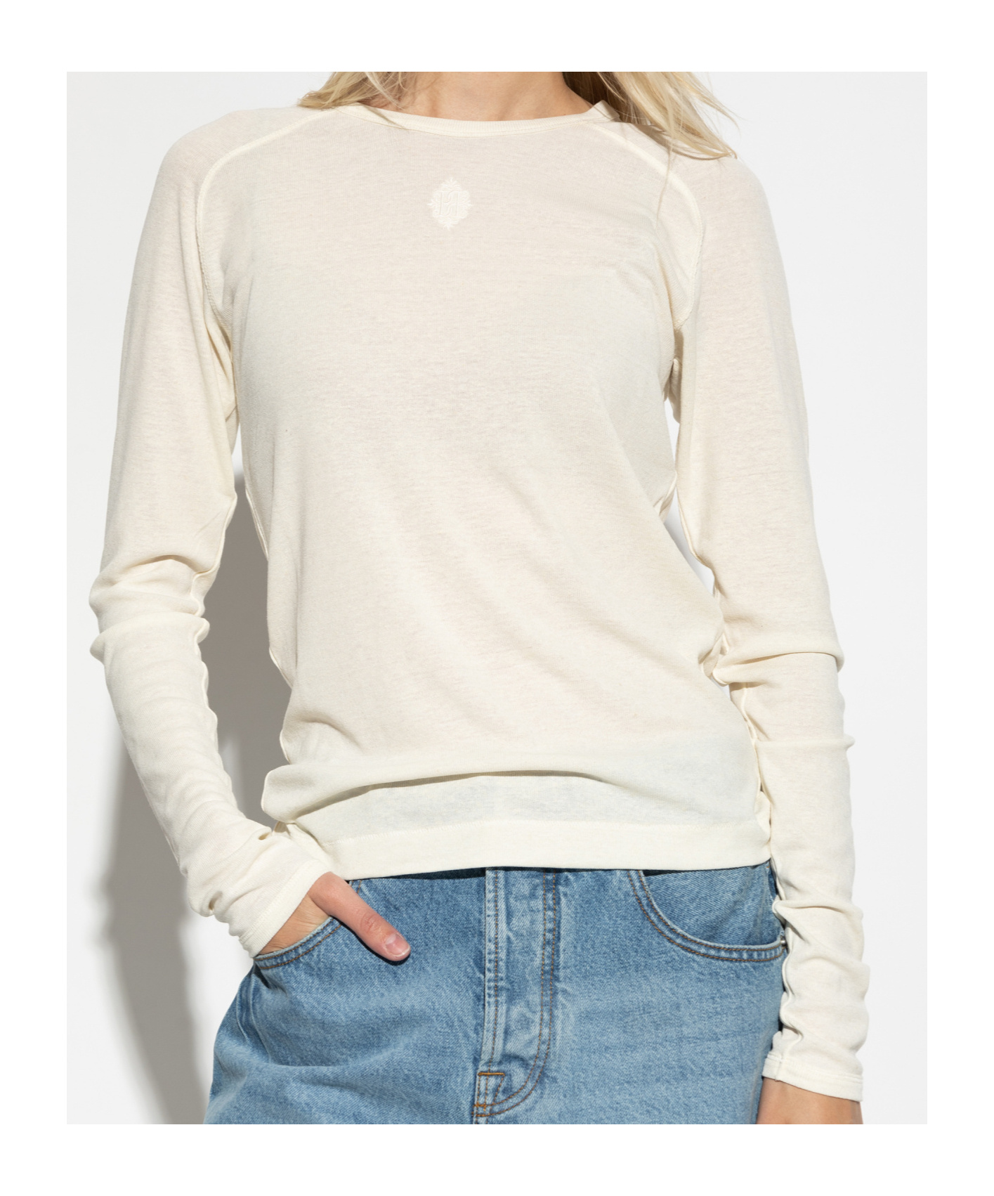 By Malene Birger Logo-embroidered Long-sleeve Top In Neutral