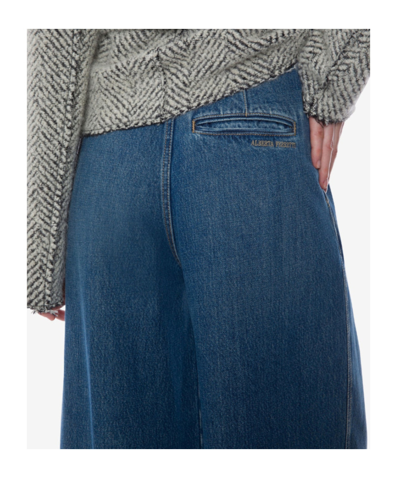 Alberta Ferretti High Waist Wide Leg Trousers With Pleats In Blue