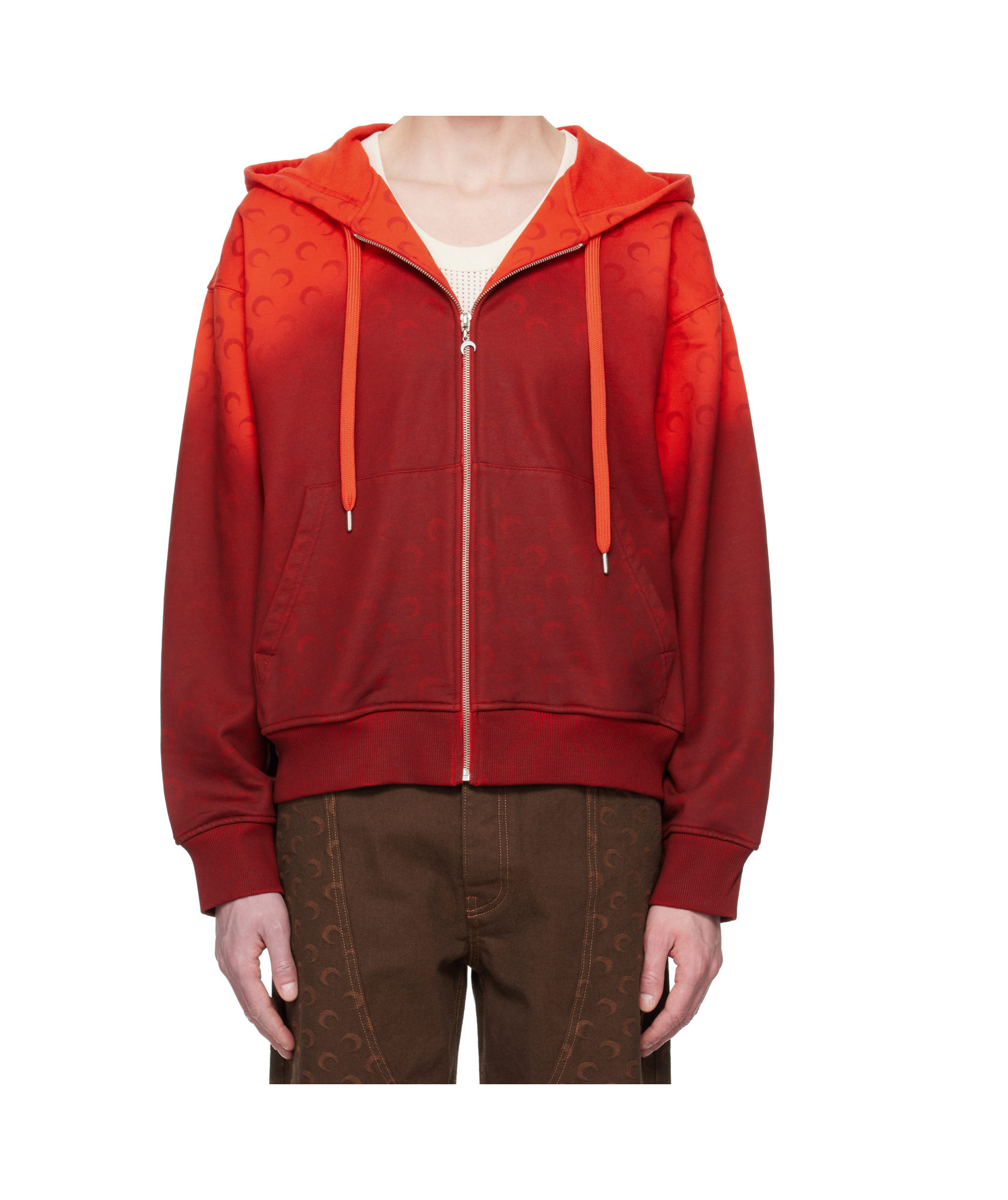 Marine Serre Red Moon Faded Fleece Zipped Hoodie
