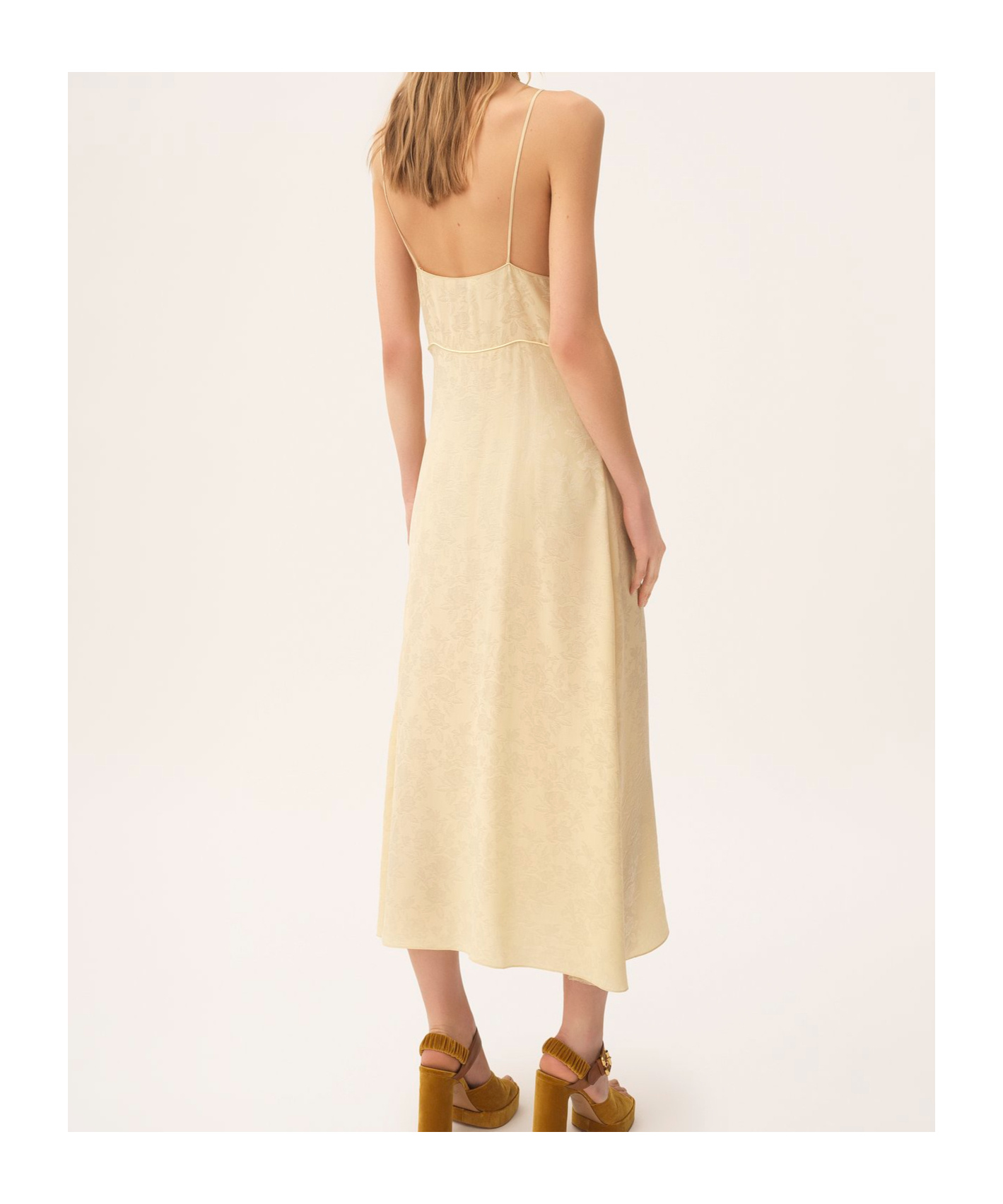 Chloé Thin-strap Midi Dress In Silk Jacquard Lace In Yellow