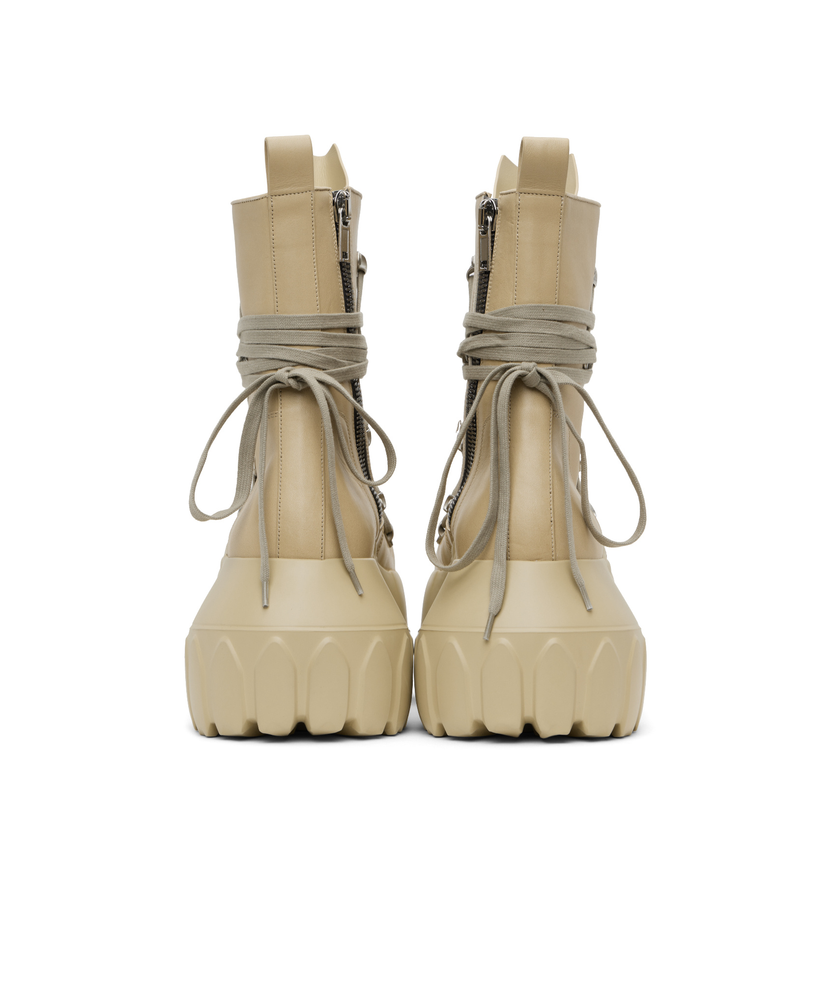 Rick Owens Beige Hollywood Megalace Mega Tractor Boots In Beige