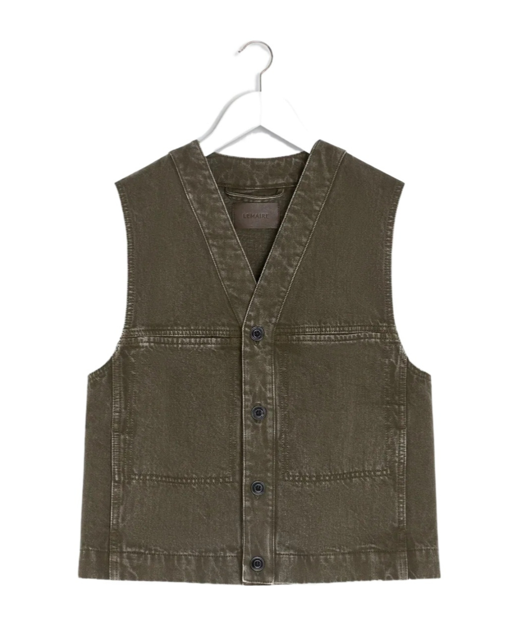 Lemaire Moss Green Denim Vest In Green