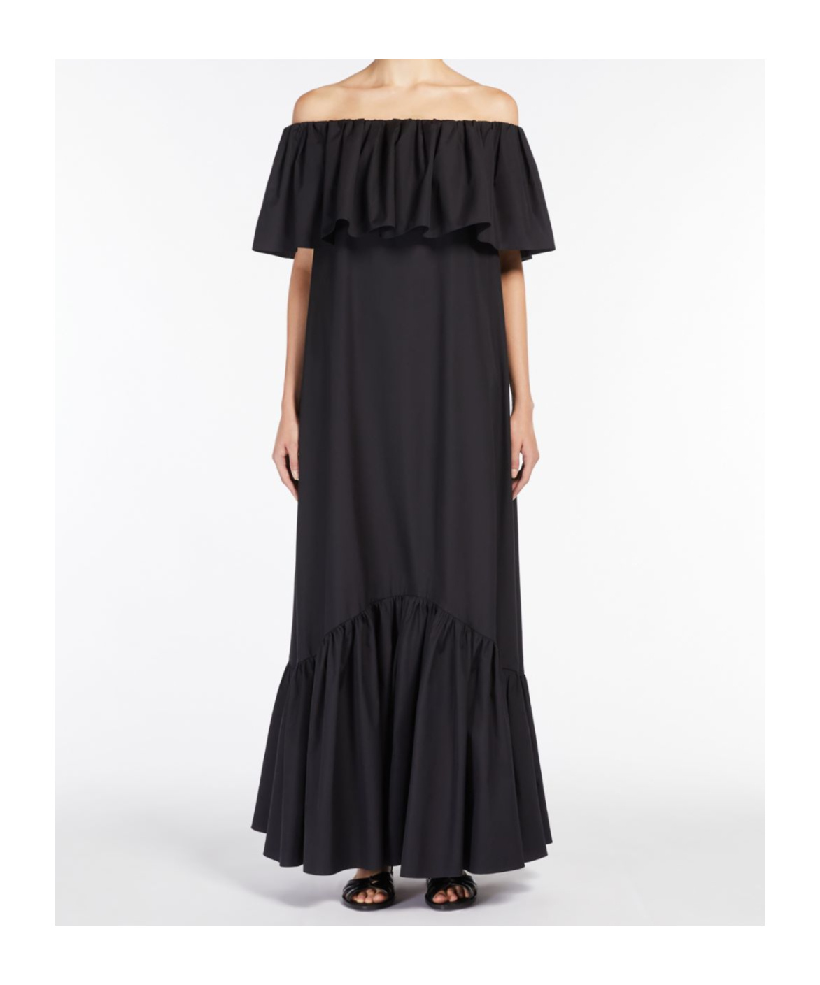 Shop Max Mara Poplin Off-the-shoulder Dress In Black