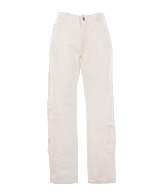 Shop Ermanno Scervino Denim Jeans With Floral Embroidery In White