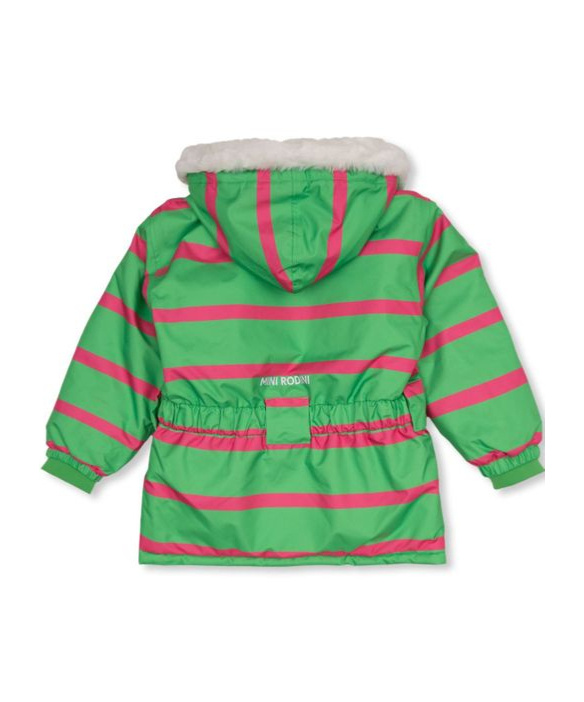 Shop Mini Rodini Panda-patch Striped Raincoat In Green