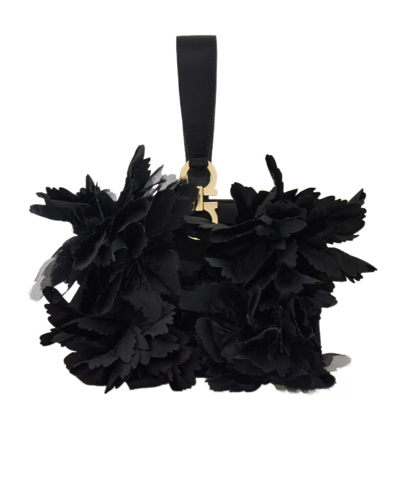 Ferragamo Mini Clutch With Floral Detailing In Black