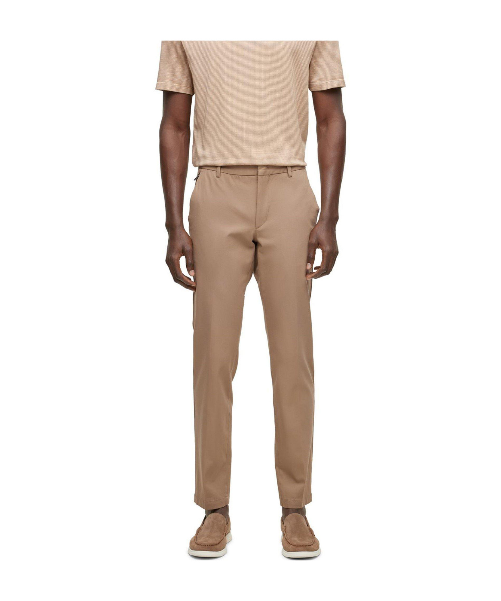 Hugo Boss Solid Casual Trousers In Brown