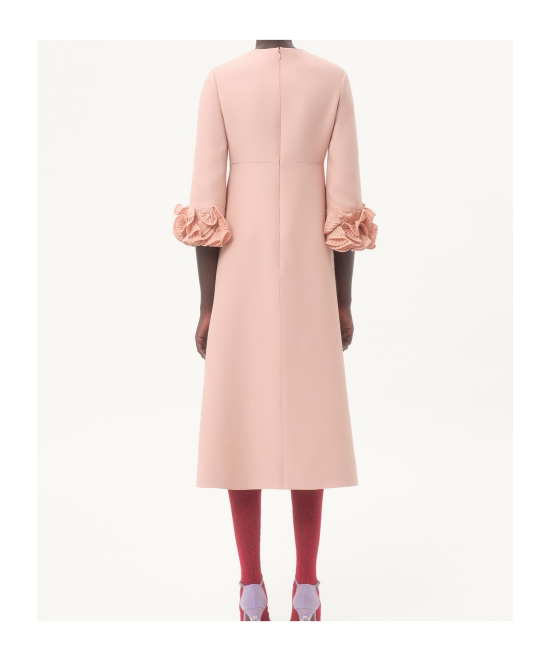 Valentino Womens Rose Mist Embellished Thee-quarter Sleeves Wool And Silk Midi Dress In Pink