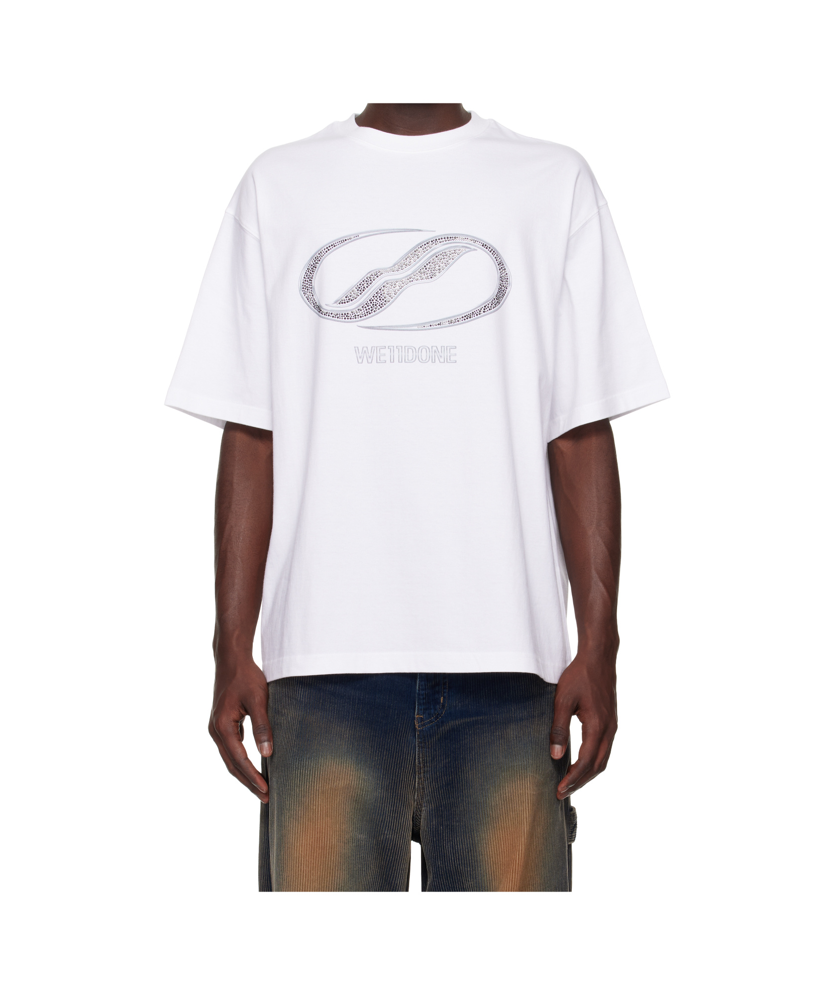 We11 Done Rhinestoned Se11done Logo T-shirt In White