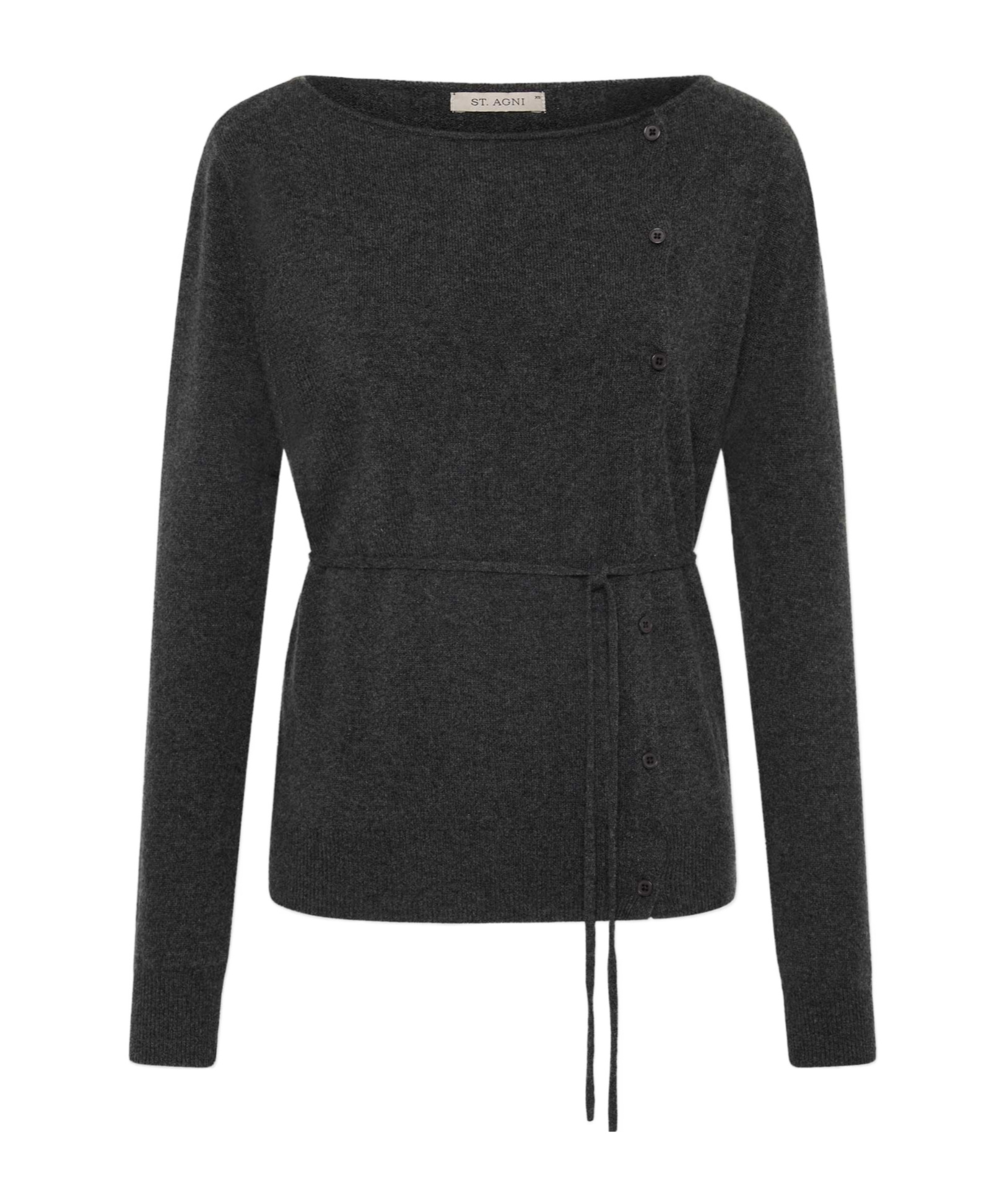St Agni Long-sleeved Knitted Cardigan In Charcoal-grey