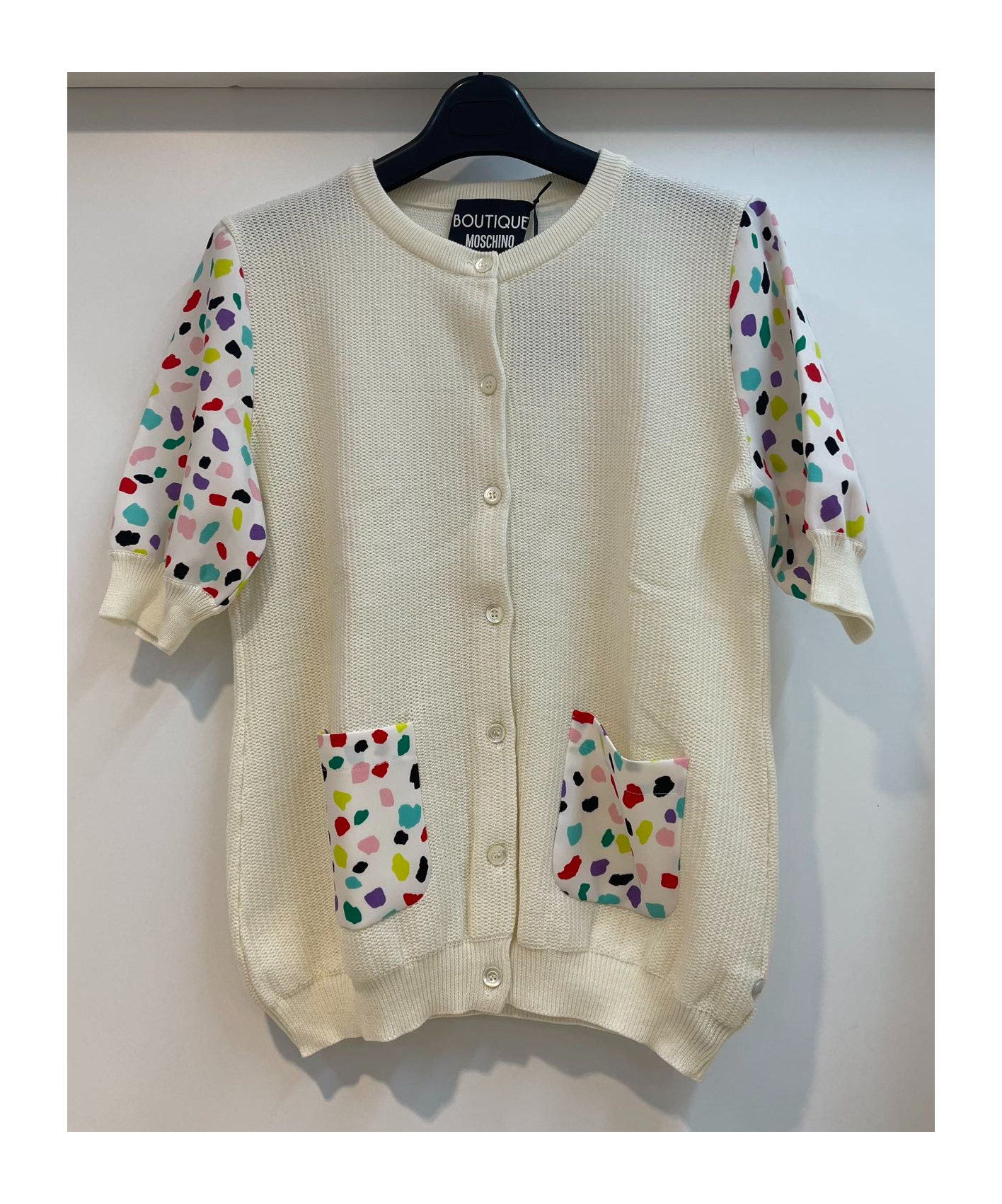 Moschino Round-collar Single-breasted Sweater In Nude