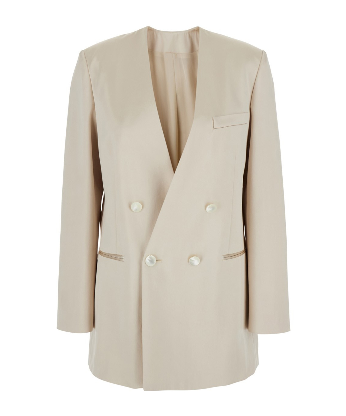 Philosophy Di Lorenzo Serafini White Double Breasted Jacket With Chest Pocket In Acetate Fabric Woman In Nude