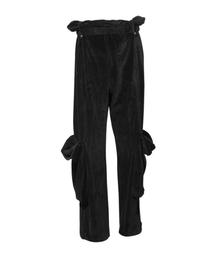 Open Yy Rolled-waist Velvet Overalls In Black