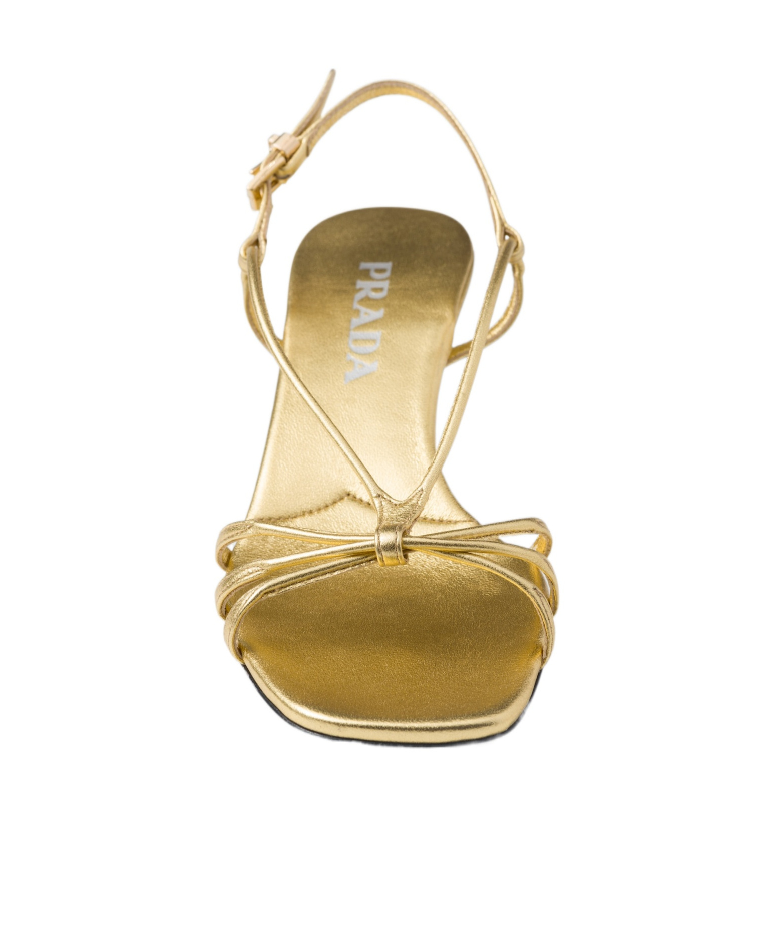 Prada Leather Kitten Heel Sandals With Metallic Finish In Golden