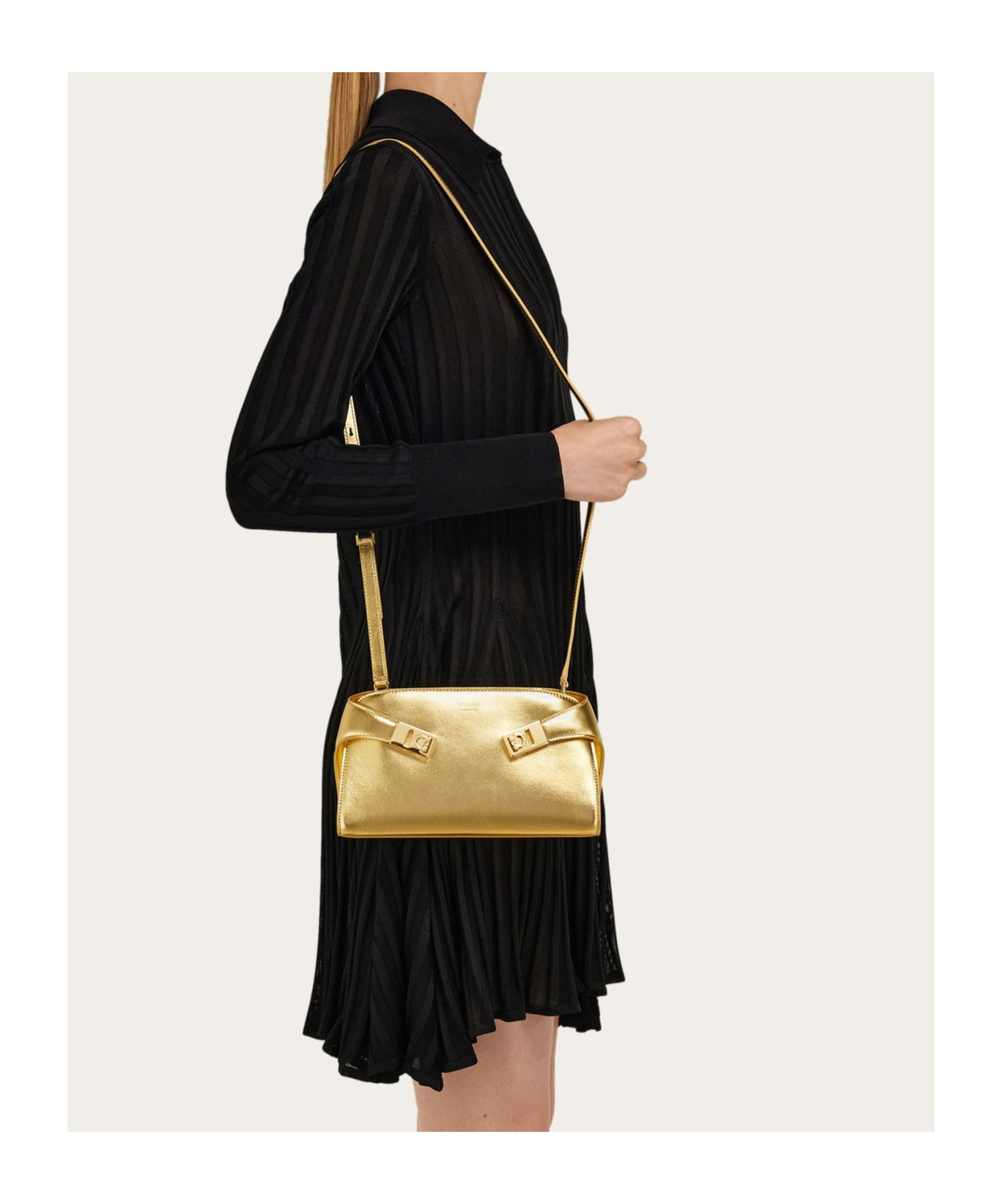 Ferragamo Hug Mini Metal Shoulder Bag In Nude