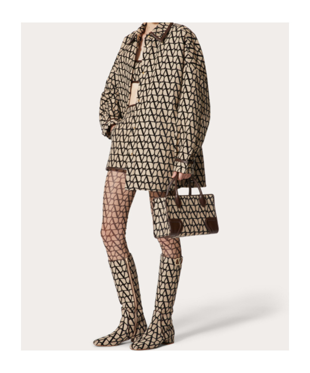 Valentino Logo Jacquard Canvas Shirt Jacket In Nude