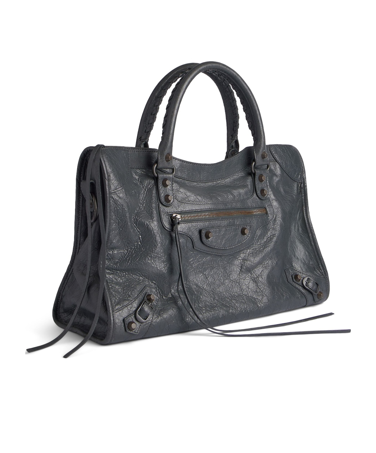 Balenciaga Le City Medium Crinkled Leather Top-handle Bag In Black