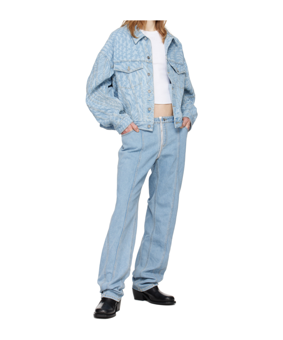 Mugler Blue Star Denim Jacket In Blue