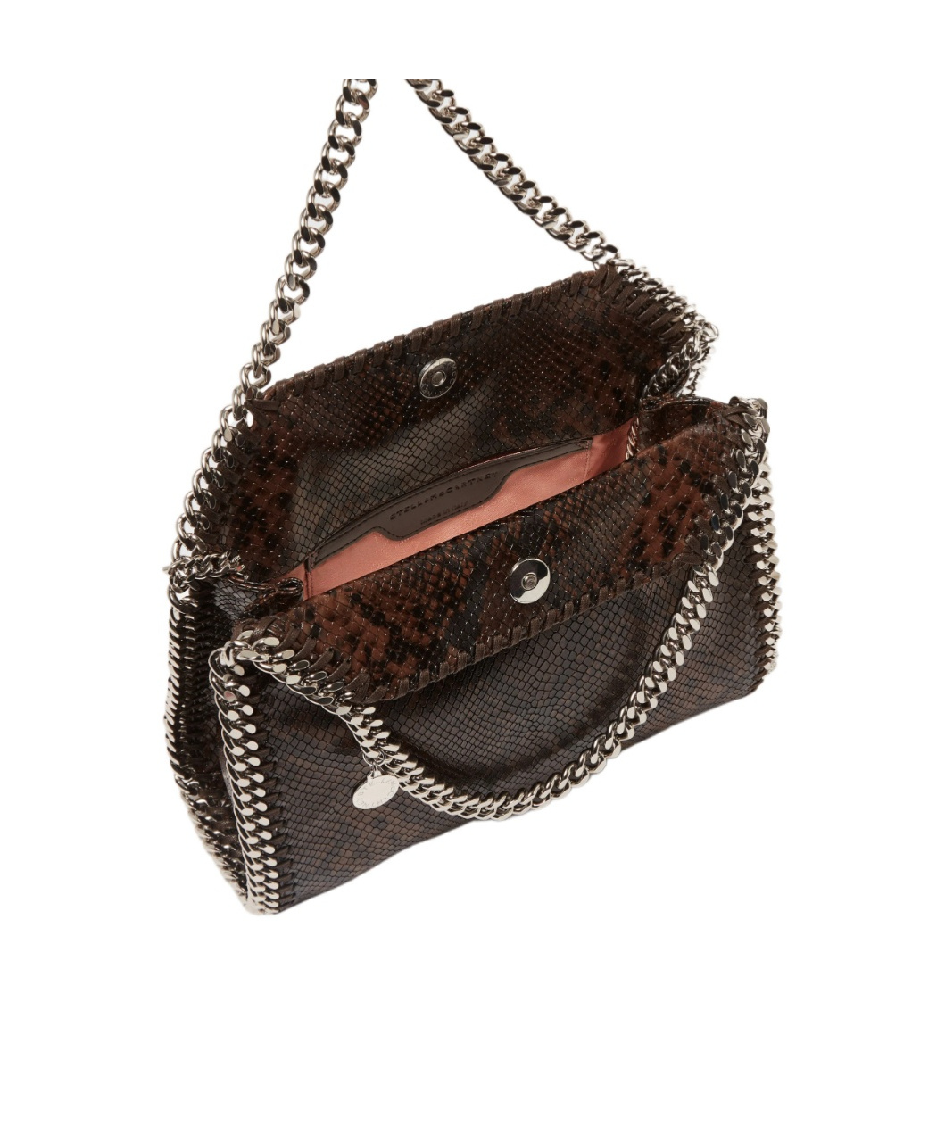 Stella Mccartney Falabella Fold-over Snakeskin-effect Tote Bag In Brown