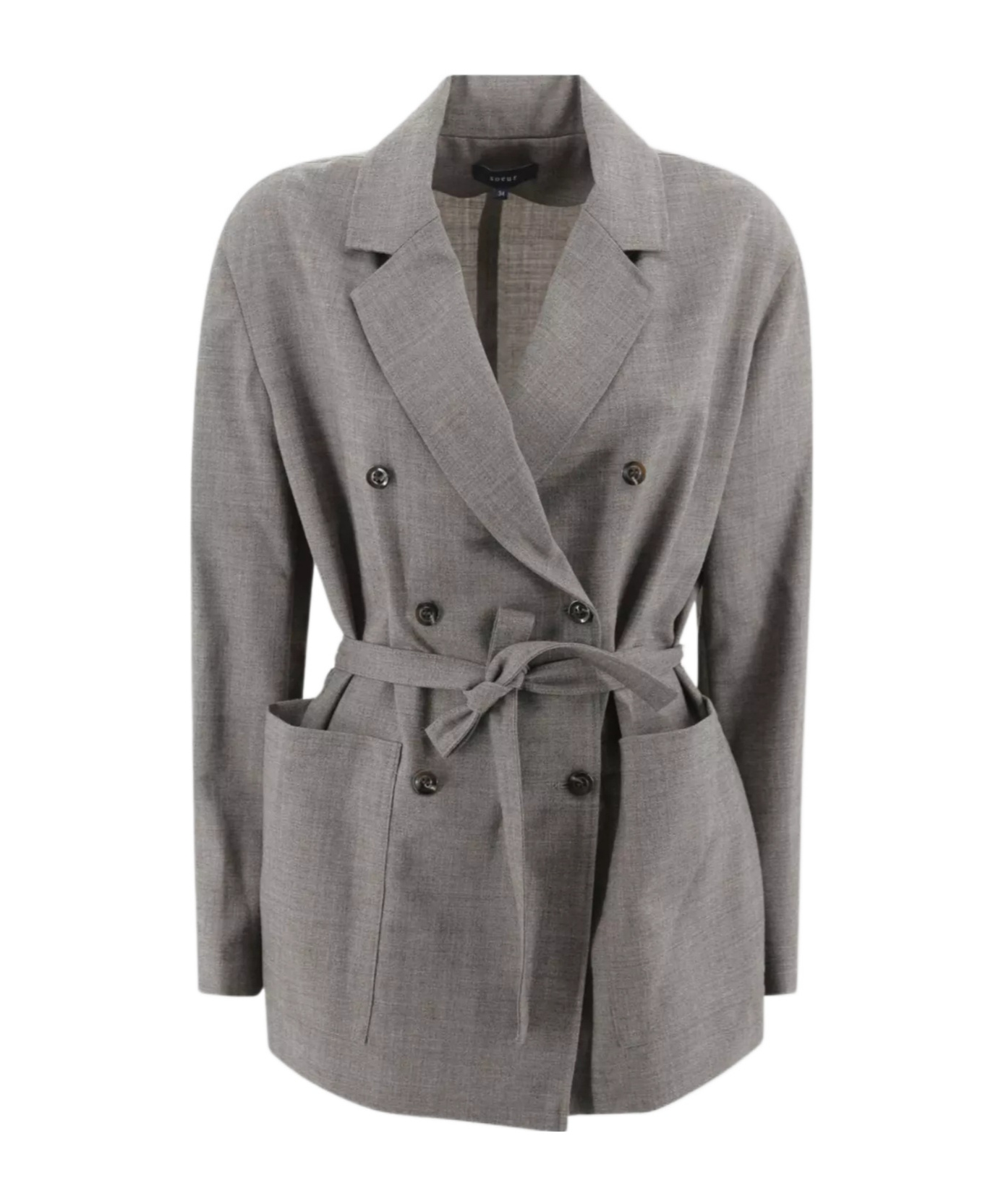 Soeur Double-breasted Jacket With Belted Waist In Gray