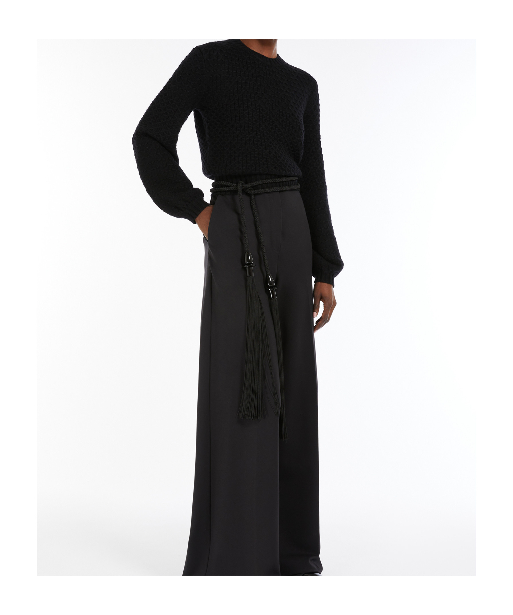 Shop Max Mara Wool And Cashmere Decorative-stitch Knit Jumper In Black