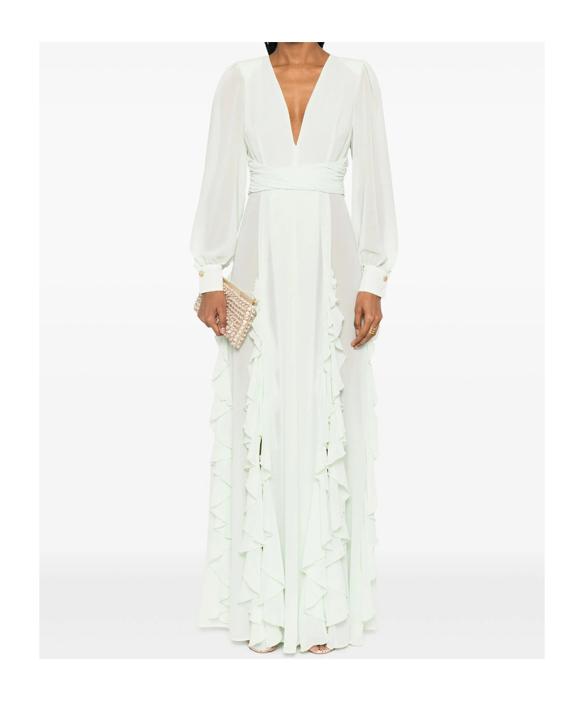 Elisabetta Franchi Red Carpet Dress In Georgette Fabric With Ruffles In Mint Green