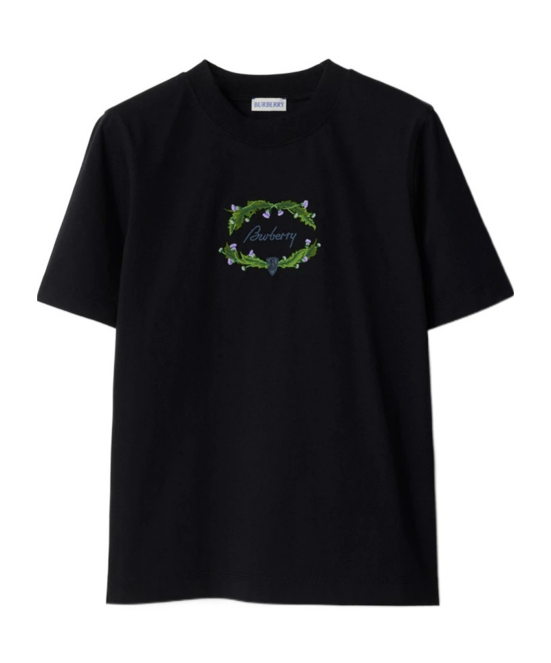 Burberry Logo-embroidered Cotton T-shirt In Black