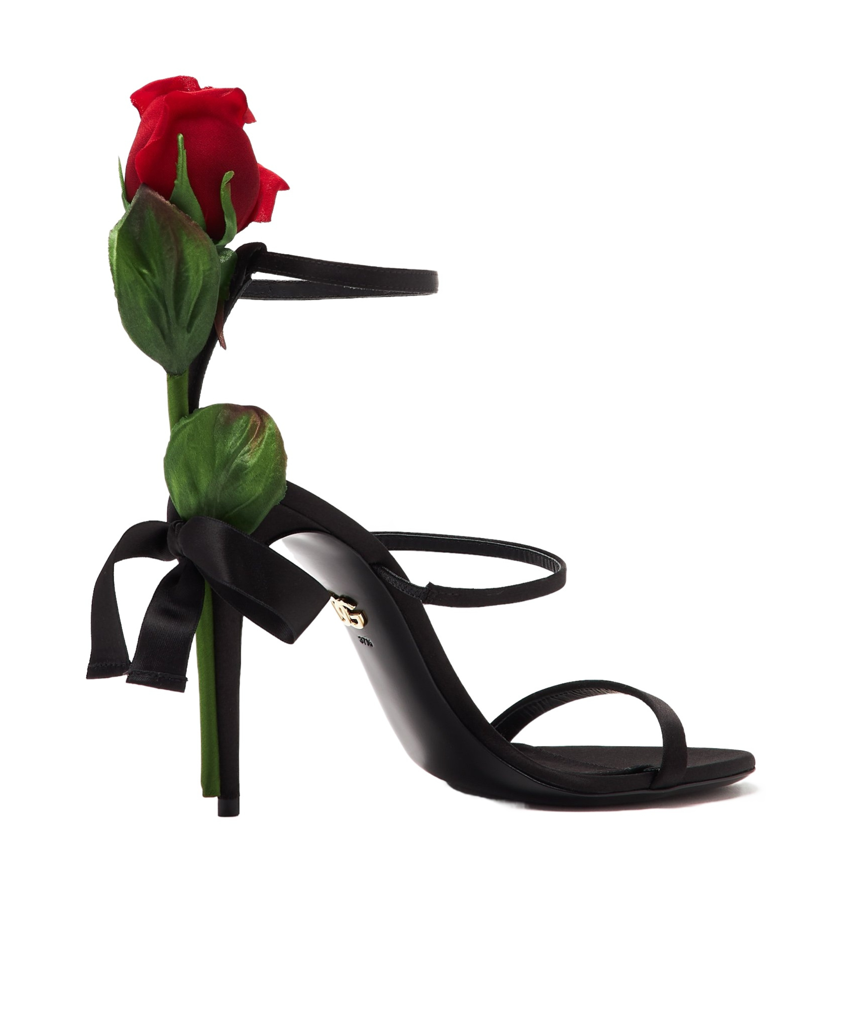 Dolce & Gabbana Keira 105 Satin Sandals With Rose Applique In Black