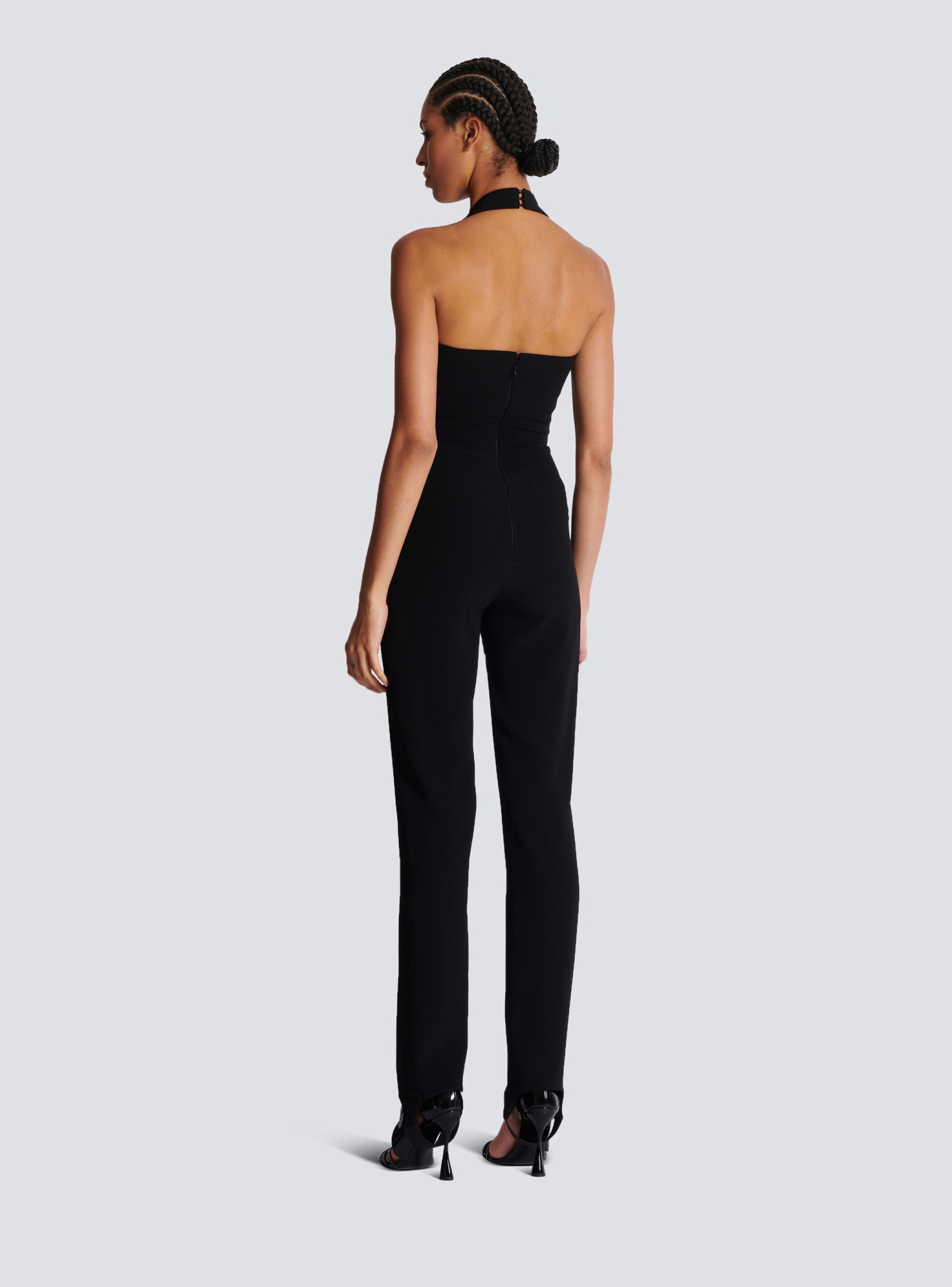 Shop Balmain Halterneck Crepe Jumpsuit In Black