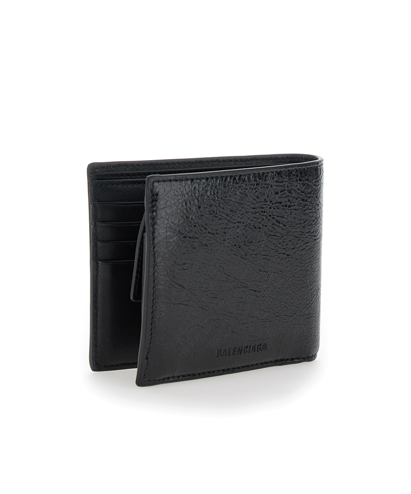 Balenciaga Bi-fold Leather Wallet In Black