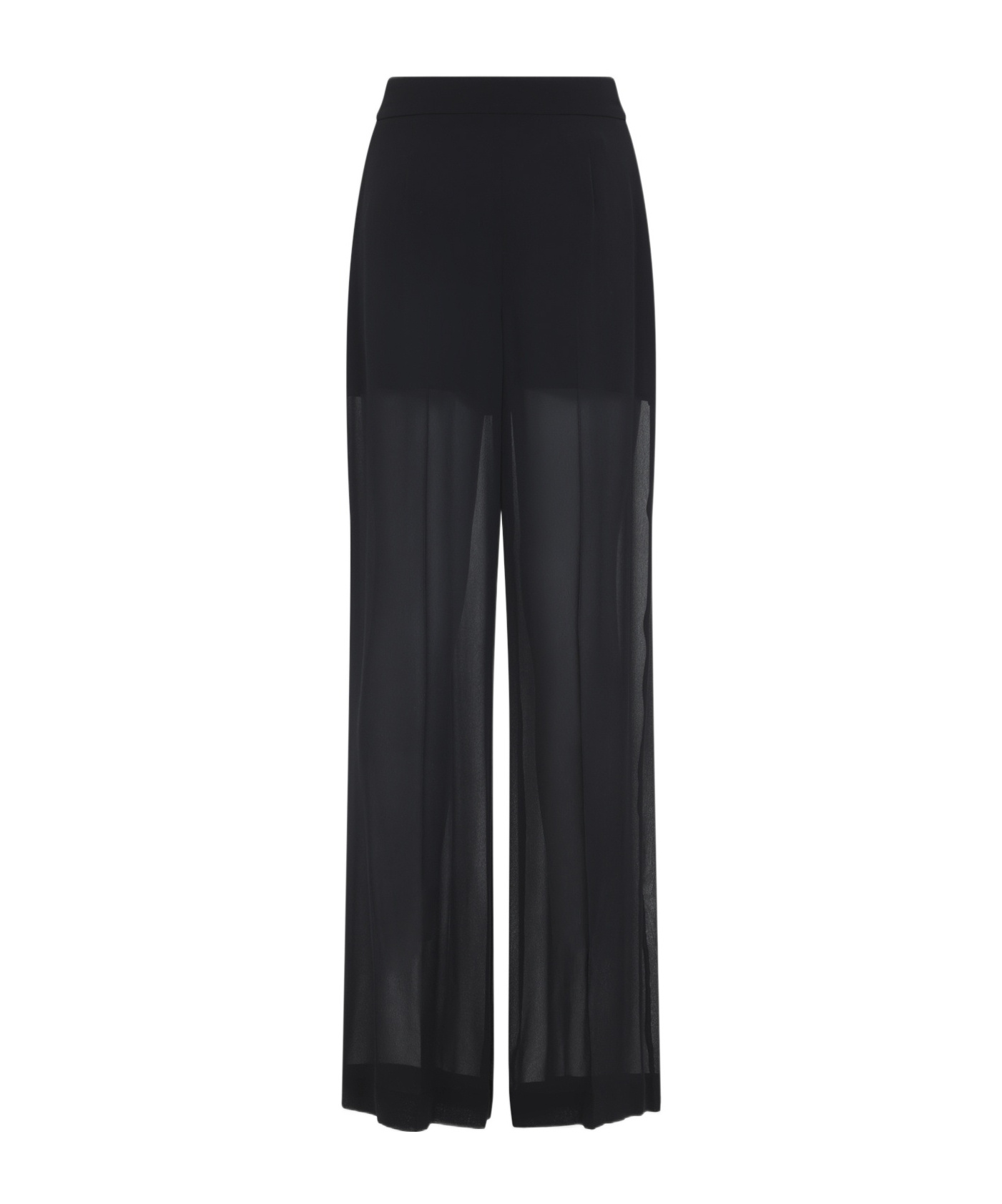 Alberta Ferretti High-waisted Silk Pants With Sheer Overlay In Black