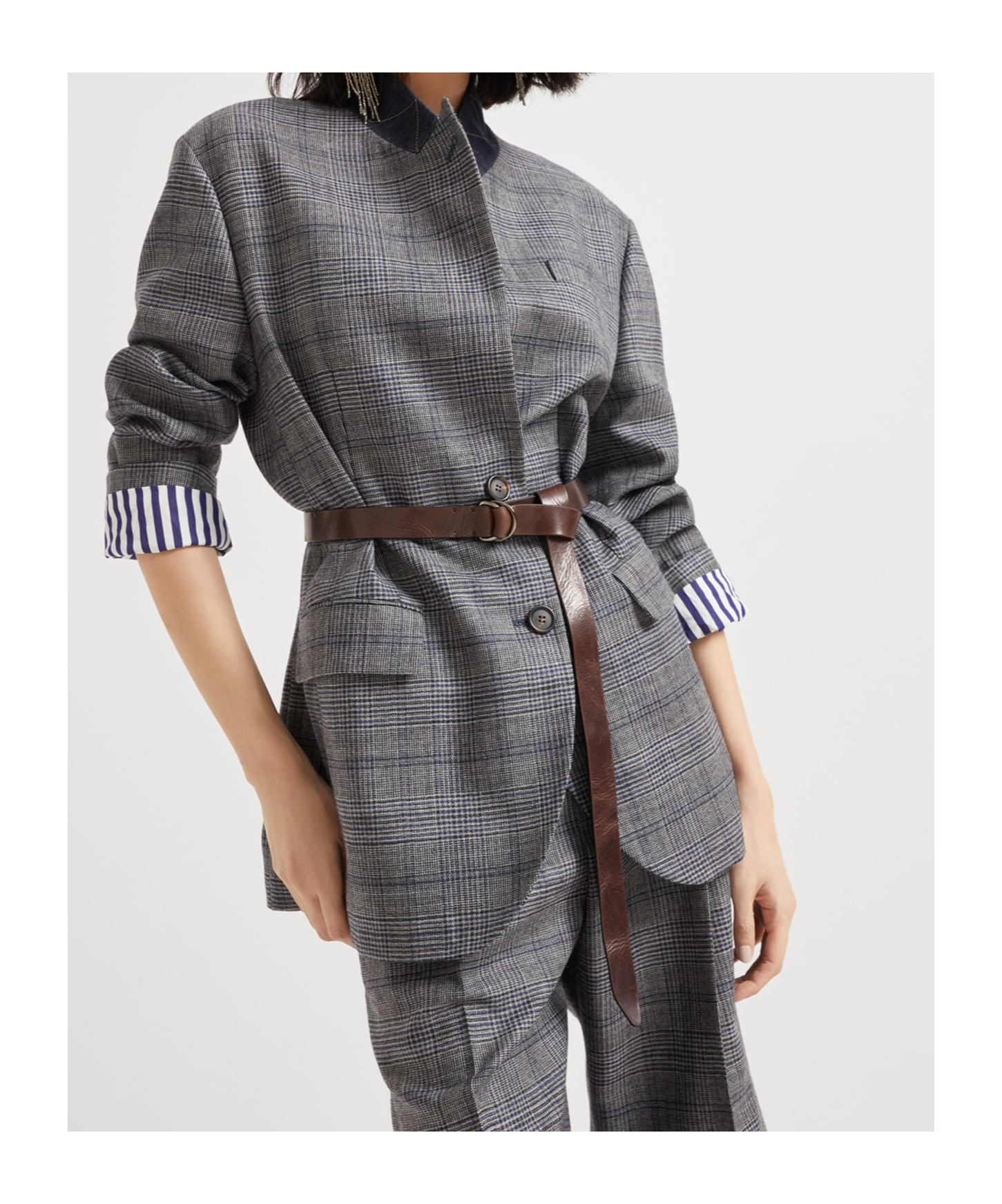 Brunello Cucinelli Prince Of Wales Pattern Blazer In Gray