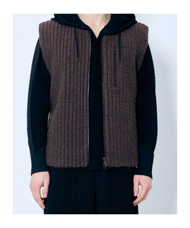 Shop Issey Miyake Fleeced Pleats Gilet In Brown